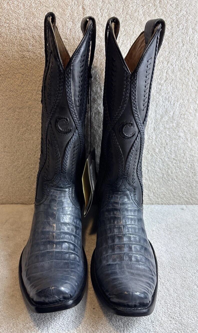 Cuadra Western Cowboy Boots Dark Gray Caiman Exotic Leather Mens 7 EE 37992